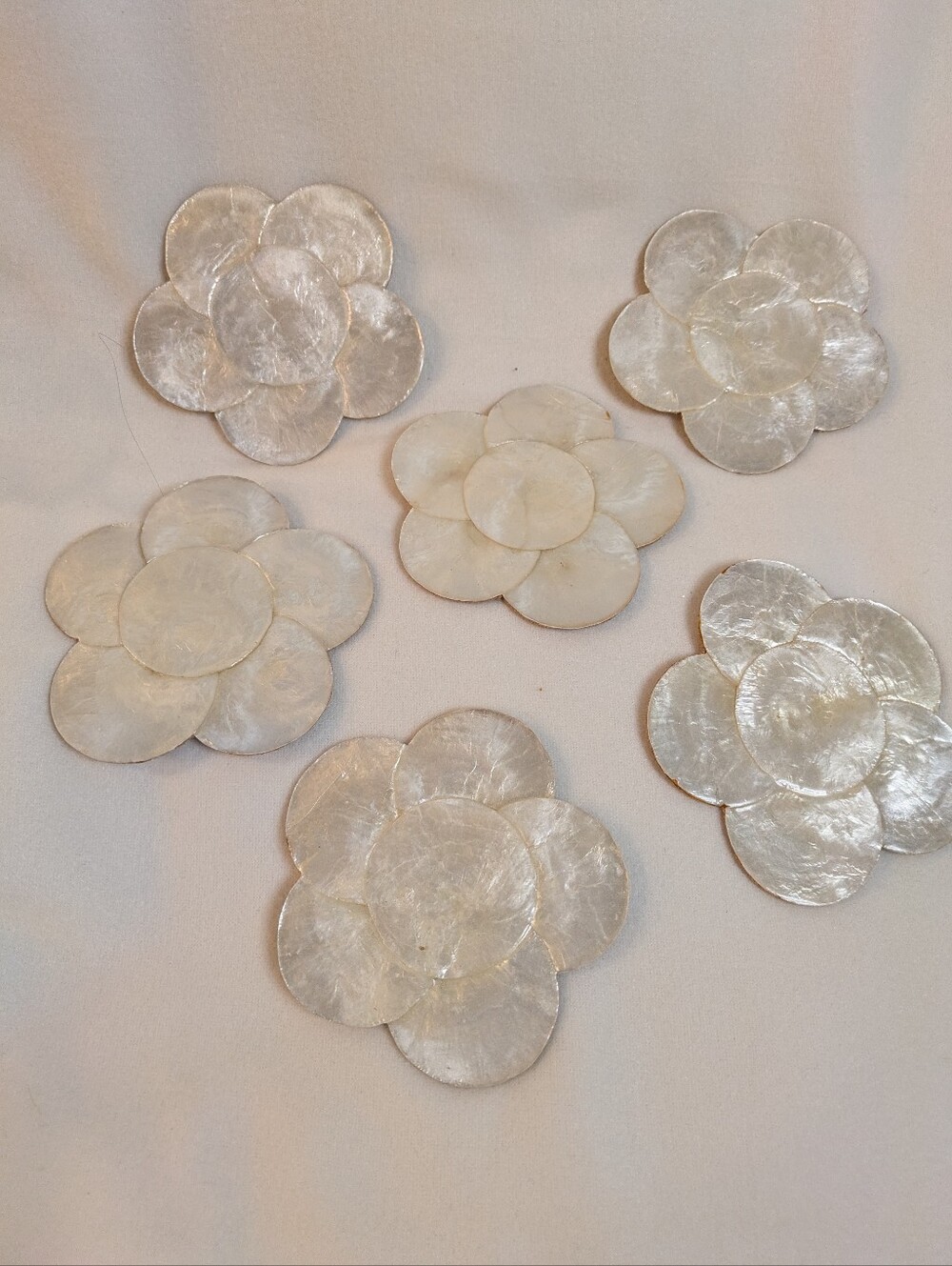 Rare Vintage Opalescent Flower ShapeCoasters 3 7/8" (9.8 cm) Set of 5